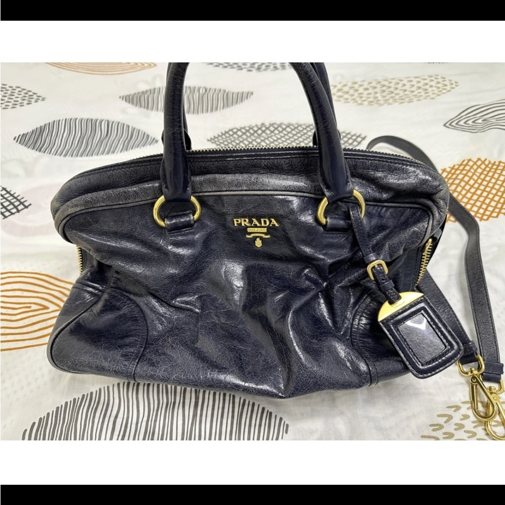 Prada Black Vitello Shine Satchel vintage